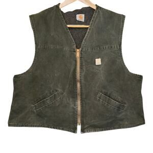 Carhartt Sherpa Lined Canvas Vest Mens 3XL Green Heavyweight Rugged Workwear